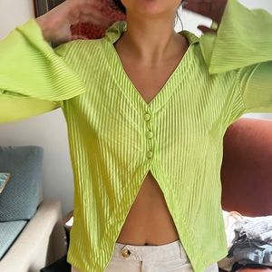 Green plisse blouse